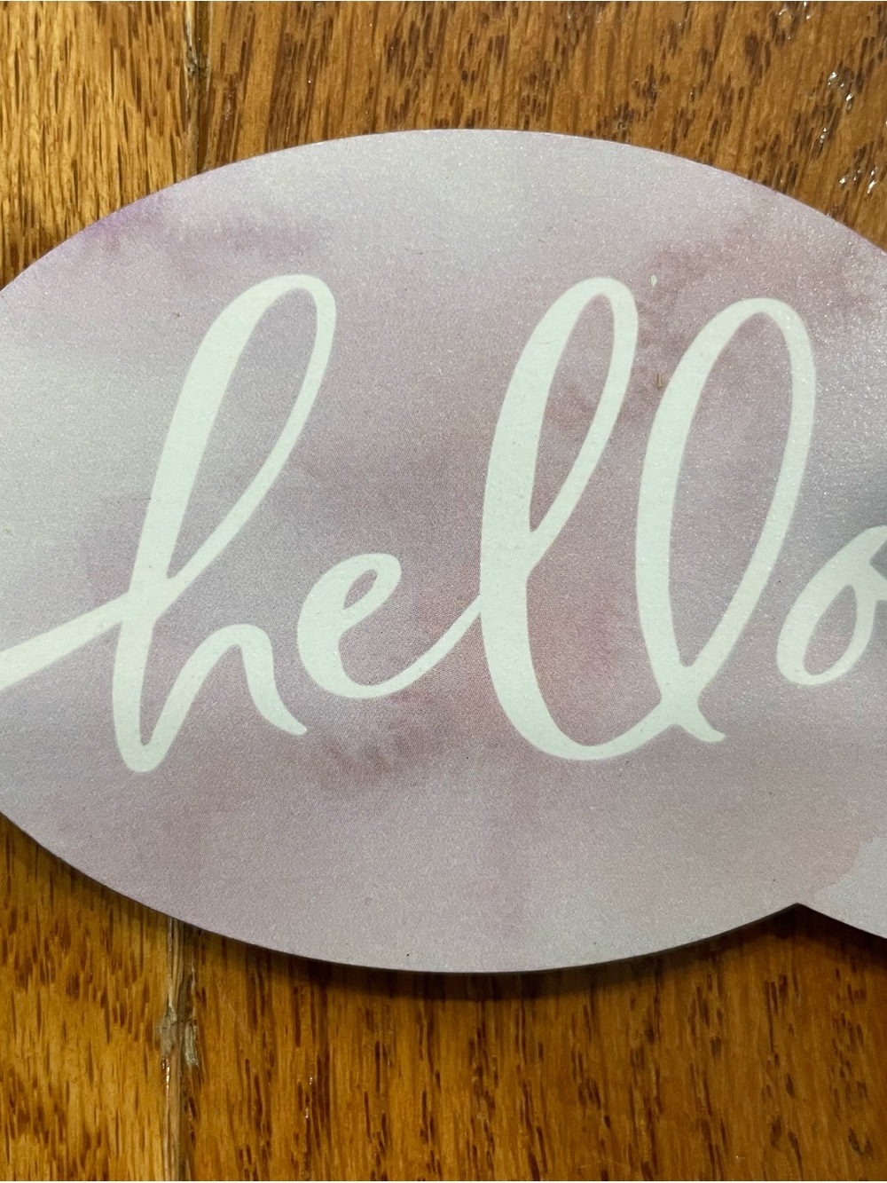 The Spring Shop Hello Purple Watercolor Speech Bubble Wood Magnet Sign NWT